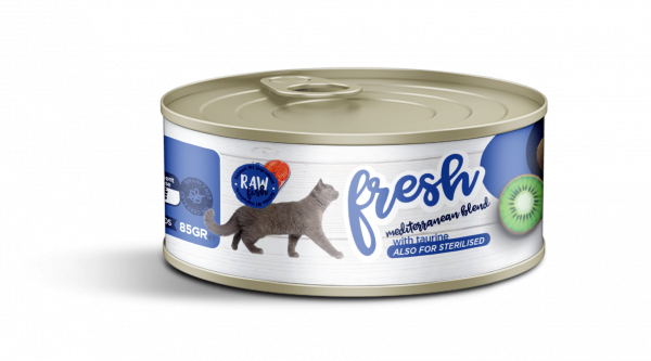 Comida húmeda para gatos de salmón con kiwi. Apto para gatos esterilizados. Con taurina