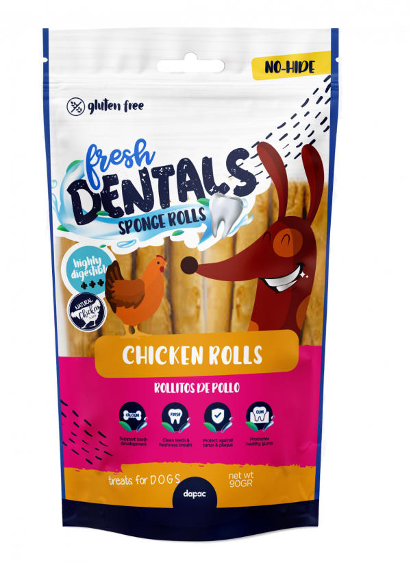 Fresh Dentals: rollitos esponjosos de pollo. snacks dentales para perros