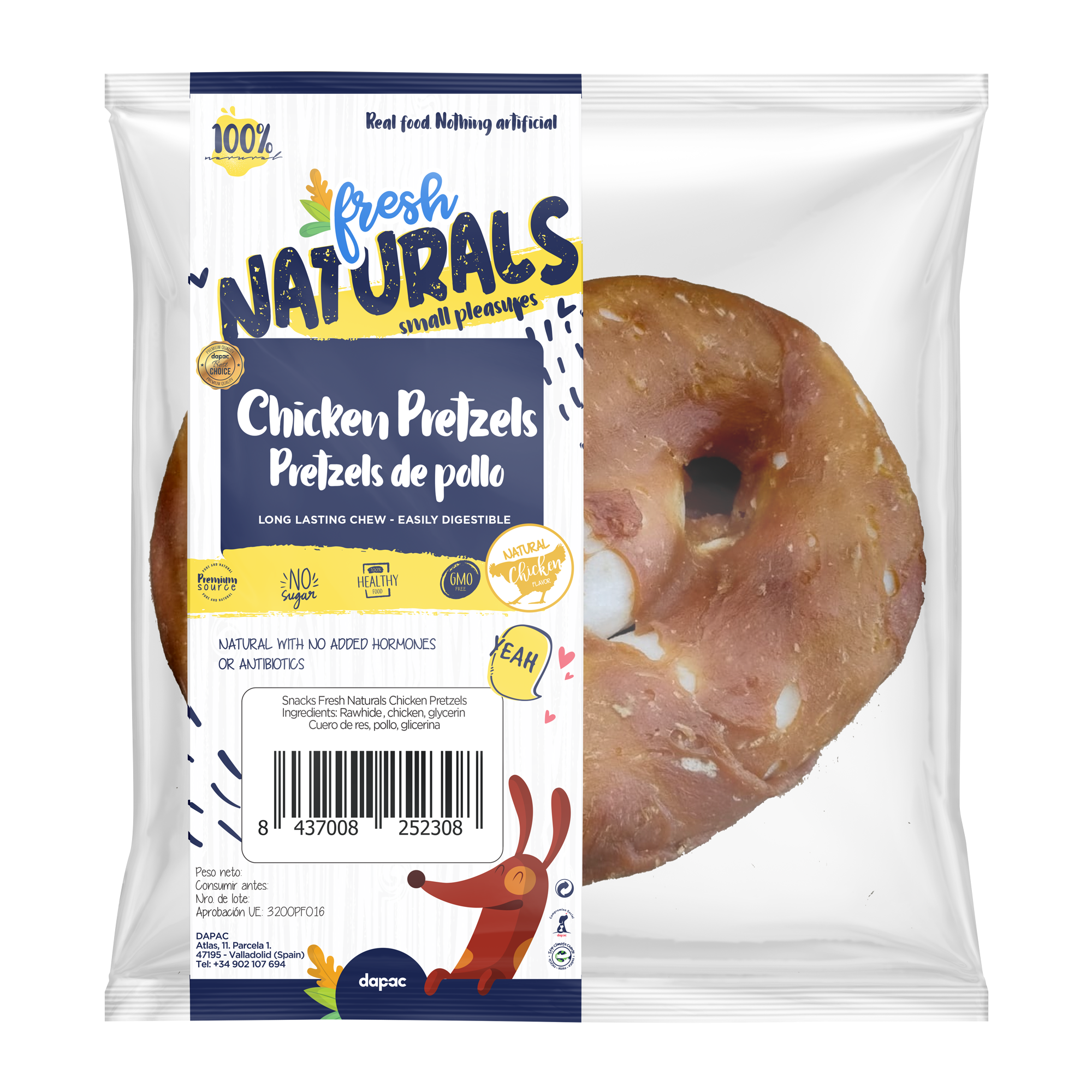 Fresh naturals chicken pretzel, snack natural perros pretzel de pollo